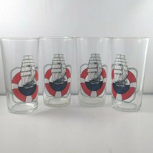 Vtg Nautical Ship Liferaft 5" Drinking Glasses